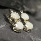 Opal Earrings, Silver Flower Earrings, Natural Opal Earrings, White Earrings, Two Stone Earrings, Unique Earrings, Solid Silver, Flashy Opal