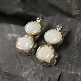 Opal Earrings, Silver Flower Earrings, Natural Opal Earrings, White Earrings, Two Stone Earrings, Unique Earrings, Solid Silver, Flashy Opal
