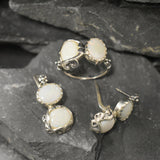 Opal Ring, Silver Flower Ring, Natural Opal Ring, Flashy Opal Ring, White Ring, Two Stone Ring, Unique Stone Ring, Solid Silver Ring, Opal