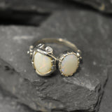 Opal Ring, Silver Flower Ring, Natural Opal Ring, Flashy Opal Ring, White Ring, Two Stone Ring, Unique Stone Ring, Solid Silver Ring, Opal