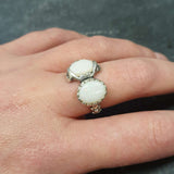 Opal Ring, Silver Flower Ring, Natural Opal Ring, Flashy Opal Ring, White Ring, Two Stone Ring, Unique Stone Ring, Solid Silver Ring, Opal