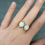 Opal Ring, Silver Flower Ring, Natural Opal Ring, Flashy Opal Ring, White Ring, Two Stone Ring, Unique Stone Ring, Solid Silver Ring, Opal