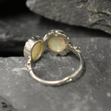 Opal Ring, Silver Flower Ring, Natural Opal Ring, Flashy Opal Ring, White Ring, Two Stone Ring, Unique Stone Ring, Solid Silver Ring, Opal