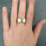 Opal Ring, Silver Flower Ring, Natural Opal Ring, Flashy Opal Ring, White Ring, Two Stone Ring, Unique Stone Ring, Solid Silver Ring, Opal