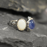 Opal Silver Ring, Natural Opal Ring, Two Stone Ring, Vintage Opal Ring, Genuine Tanzanite Ring, Opal Statement Ring, For Her