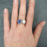 Opal Silver Ring, Natural Opal Ring, Two Stone Ring, Vintage Opal Ring, Genuine Tanzanite Ring, Opal Statement Ring, For Her