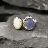 Opal Silver Ring, Natural Opal Ring, Two Stone Ring, Vintage Opal Ring, Genuine Tanzanite Ring, Opal Statement Ring, For Her