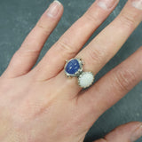 Opal Silver Ring, Natural Opal Ring, Two Stone Ring, Vintage Opal Ring, Genuine Tanzanite Ring, Opal Statement Ring, For Her