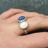 Opal Silver Ring, Natural Opal Ring, Two Stone Ring, Vintage Opal Ring, Genuine Tanzanite Ring, Opal Statement Ring, For Her