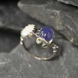 Opal Silver Ring, Natural Opal Ring, Two Stone Ring, Vintage Opal Ring, Genuine Tanzanite Ring, Opal Statement Ring, For Her