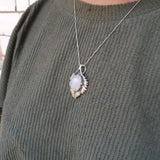 Moonstone Necklace, Natural Moonstone, June Birthstone, Feather Pendant, Silver Leaf Necklace, Boho Statement Necklace, Rare By Adina