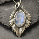 Moonstone Necklace, Natural Moonstone, June Birthstone, Feather Pendant, Silver Leaf Necklace, Boho Statement Necklace, Rare By Adina