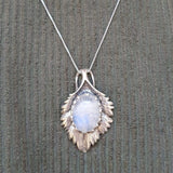 Moonstone Necklace, Natural Moonstone, June Birthstone, Feather Pendant, Silver Leaf Necklace, Boho Statement Necklace, Rare By Adina