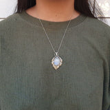 Moonstone Necklace, Natural Moonstone, June Birthstone, Feather Pendant, Silver Leaf Necklace, Boho Statement Necklace, Rare By Adina
