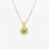 Gold Peridot Pendant - Natural Peridot Necklace - Round Dainty Green Pendant