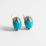 Turquoise Earrings - Blue Flower Earrings - Vintage Leaf Earrings