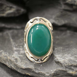 Green Agate Ring, Large Green Ring, Natural Green Agate, Green Oval Ring, Statement Ring, Artisan Ring, Vintage Ring, Solid Silver Ring