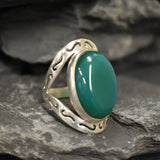Green Agate Ring, Large Green Ring, Natural Green Agate, Green Oval Ring, Statement Ring, Artisan Ring, Vintage Ring, Solid Silver Ring