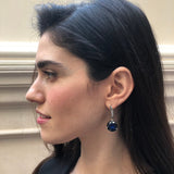 Round Blue Earrings, Sapphire Earrings, Created Sapphire, Leaf Earrings, Royal Blue Earrings, Statement Earrings, Solid Silver Earrings