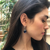 Round Blue Earrings, Sapphire Earrings, Created Sapphire, Leaf Earrings, Royal Blue Earrings, Statement Earrings, Solid Silver Earrings