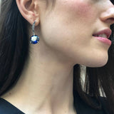 Round Blue Earrings, Sapphire Earrings, Created Sapphire, Leaf Earrings, Royal Blue Earrings, Statement Earrings, Solid Silver Earrings