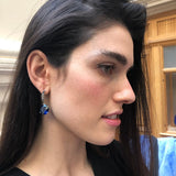 Round Blue Earrings, Sapphire Earrings, Created Sapphire, Leaf Earrings, Royal Blue Earrings, Statement Earrings, Solid Silver Earrings