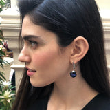 Round Blue Earrings, Sapphire Earrings, Created Sapphire, Leaf Earrings, Royal Blue Earrings, Statement Earrings, Solid Silver Earrings