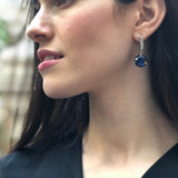 Round Blue Earrings, Sapphire Earrings, Created Sapphire, Leaf Earrings, Royal Blue Earrings, Statement Earrings, Solid Silver Earrings