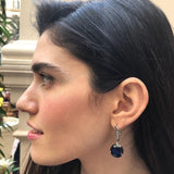 Round Blue Earrings, Sapphire Earrings, Created Sapphire, Leaf Earrings, Royal Blue Earrings, Statement Earrings, Solid Silver Earrings