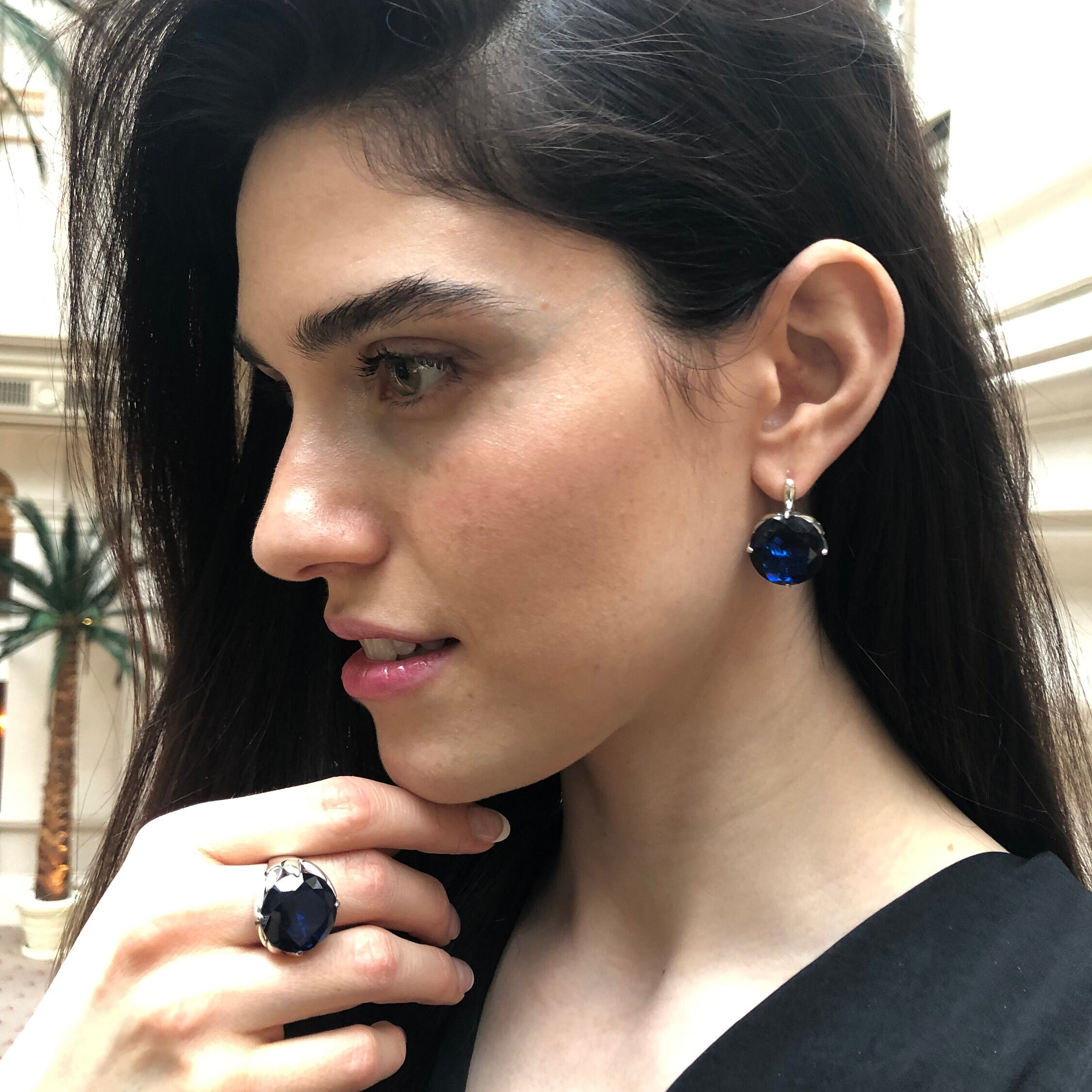 Sapphire Earrings in 925 Sterling Silver, featuring Created Blue Sapphire, perfect for birthdays and special occasions.