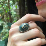 Antique Ring, Ocean Jasper Ring, Vintage Ring, Natural Jasper Ring, Large Stone Ring, Large Green Ring, Unique Stone Ring, Solid Silver Ring