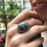 Antique Ring, Ocean Jasper Ring, Vintage Ring, Natural Jasper Ring, Large Stone Ring, Large Green Ring, Unique Stone Ring, Solid Silver Ring