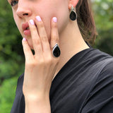 Obsidian Earrings, Natural Obsidian, Teardrop Earrings, Black Teardrop Earrings, Volcanic Stone, Black Obsidian Earrings, Silver Earrings