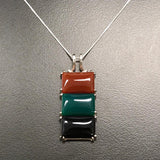 Rectangle Pendant, Carnelian Pendant, Onyx Pendant, Green Agate Pendant, Multistone Pendant, June Birthstone, August Pendant, Silver Pendant