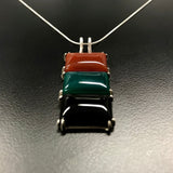 Rectangle Pendant, Carnelian Pendant, Onyx Pendant, Green Agate Pendant, Multistone Pendant, June Birthstone, August Pendant, Silver Pendant