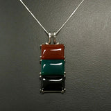 Rectangle Pendant, Carnelian Pendant, Onyx Pendant, Green Agate Pendant, Multistone Pendant, June Birthstone, August Pendant, Silver Pendant