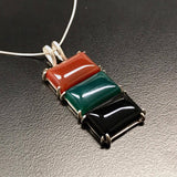 Rectangle Pendant, Carnelian Pendant, Onyx Pendant, Green Agate Pendant, Multistone Pendant, June Birthstone, August Pendant, Silver Pendant