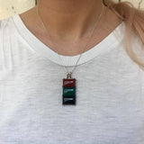 Rectangle Pendant, Carnelian Pendant, Onyx Pendant, Green Agate Pendant, Multistone Pendant, June Birthstone, August Pendant, Silver Pendant
