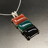 Rectangle Pendant, Carnelian Pendant, Onyx Pendant, Green Agate Pendant, Multistone Pendant, June Birthstone, August Pendant, Silver Pendant