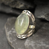 Prehnite Ring, Natural Prehnite, May Birthstone, Tribal Ring, Statement Ring, Massive Ring, Heavy Ring, Big Green Ring, Solid Silver Ring