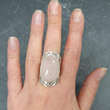 Large Pink Ring, Natural Rose Quartz, Pink Statement Ring, January Birthstone Ring, Pink Cocktail Ring, Pink Vintage Ring, Rare By Adina