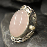 Large Pink Ring, Natural Rose Quartz, Pink Statement Ring, January Birthstone Ring, Pink Cocktail Ring, Pink Vintage Ring, Rare By Adina