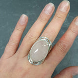 Large Pink Ring, Natural Rose Quartz, Pink Statement Ring, January Birthstone Ring, Pink Cocktail Ring, Pink Vintage Ring, Rare By Adina