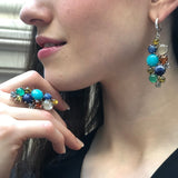 Multistone Boho Earrings, Amazonite Earrings, Statement Earrings, Heavy Earrings, Colorful Earrings, Amber Earrings, Solid Silver Earrings