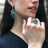 Multistone Boho Earrings, Amazonite Earrings, Statement Earrings, Heavy Earrings, Colorful Earrings, Amber Earrings, Solid Silver Earrings