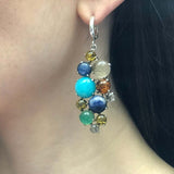 Multistone Boho Earrings, Amazonite Earrings, Statement Earrings, Heavy Earrings, Colorful Earrings, Amber Earrings, Solid Silver Earrings