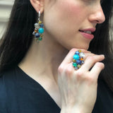 Multistone Boho Earrings, Amazonite Earrings, Statement Earrings, Heavy Earrings, Colorful Earrings, Amber Earrings, Solid Silver Earrings