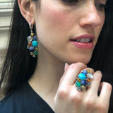 Multistone Boho Earrings, Amazonite Earrings, Statement Earrings, Heavy Earrings, Colorful Earrings, Amber Earrings, Solid Silver Earrings