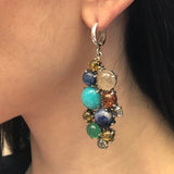 Multistone Boho Earrings, Amazonite Earrings, Statement Earrings, Heavy Earrings, Colorful Earrings, Amber Earrings, Solid Silver Earrings