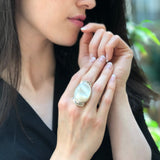 Shell Pearl Ring, Mother of Pearls, Natural Shell Pearl, June Birthstone, Silver Oval Ring, Pearl Ring, Vintage Pearl Ring, 925 Silver Ring